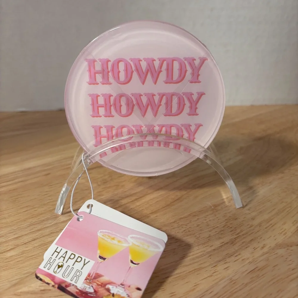 Bread and Butter Howdy Howdy Howdy Pink Coasters Set of‎ 4 Happy Hour New